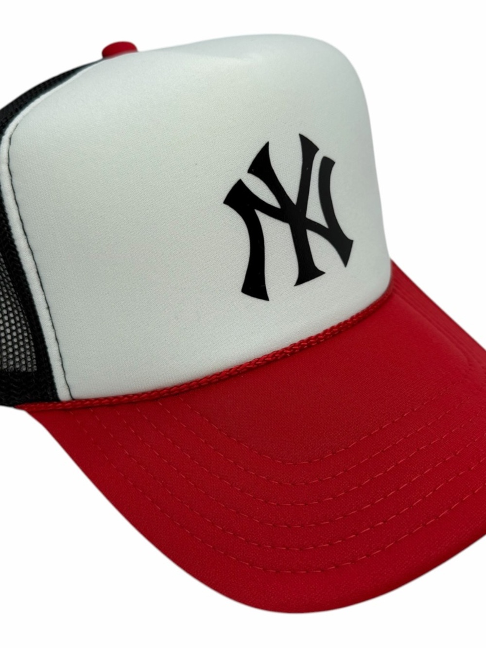 NEW YORK YANKEES NY VINTAGE RED BLACK LOGO MESH TRUCKER HAT CAP NYC